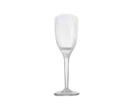 LALIQUE FRANCE, CRYSTAL CHAMPAGNE FLUTE AND VANITY JAR CONTEMPORARY the flute with angel design, the jar with border of birds