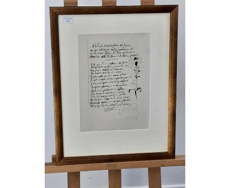 AFTER PABLO PICASSO (SPANISH, 1881–1973), ILLUSTRATION WITH POEM BY LUIS DE GONGORA LITHOGRAPH mounted, framed and under glas
