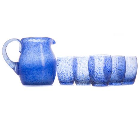 PAUL YSART (ATTRIBUTED) FOR MONART, MONCRIEFF EARLY 20TH CENTURY lemonade set comprising flecked blue jug, and a set of five 