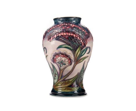 RACHEL BISHOP FOR MOORCROFT, 'GYPSY' PATTERN VASE CONTEMPORARY tube lined with foliage on a graduated ground, impressed, sign