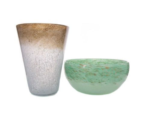 YSART BROTHERS, VASART GLASS VASE AND BOWL MID-20TH CENTURY the circular bowl in mottled green tones with aventurine inclusio