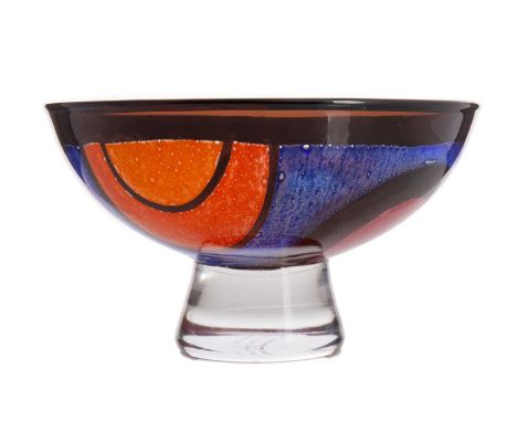 JAN JOHANSSON (SWEDISH, 1942–2018) FOR ORREFORS, GRAAL GLASS BOWL CIRCA 1974 the stemmed bowl with geometric design in mottle