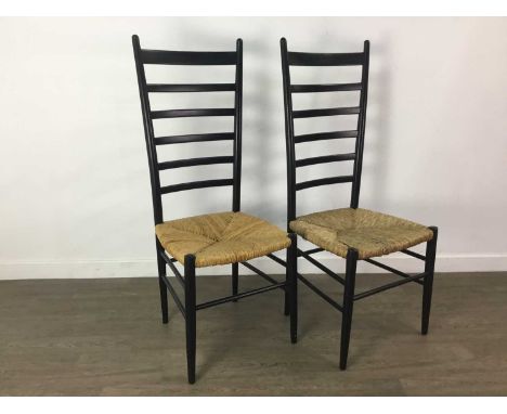 GIO PONTI (ITALIAN, 1891-1979) FOR ROOKSMOOR, PAIR OF LADDERBACK CHAIRS CIRCA 1950-59 with black lacquered frames and rush se