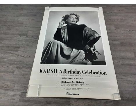 BARBICAN ART GALLERY EXHIBITION POSTER FOR YOUSUF KARSH Karsh A Birthday Celebration, 1998, featuring portrait of Joan Crawfo