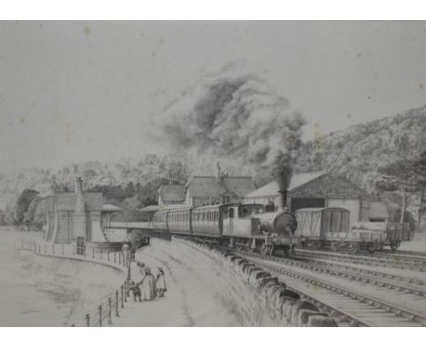 After John S. Gibb (b.1939, British), print, Two locomotive prints of pencil sketches entitled 'Grange-over-Sands - Arrival' 