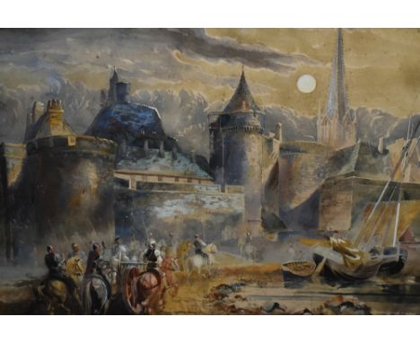 L.Powell (20th Century), watercolour, Title Unknown, An army marching towards a castle, signed to the lower right, framed, mo