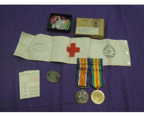 Two World War I medals to Sister H I Nicholson and a medic arm bank stamped Army Medical Service 29, plus 2nd Scott Genl Hosp