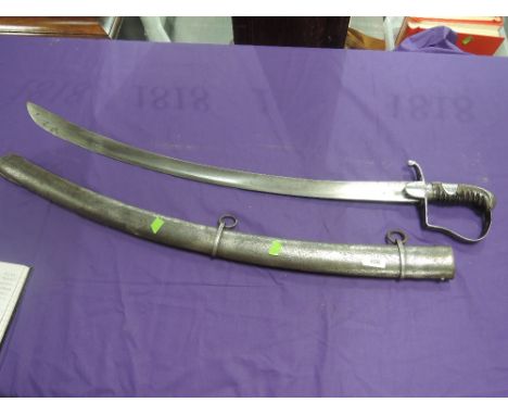 A British Light Cavalry Trooper's sword, 1796 pattern with metal scabbard, blade length 33in, in good condition, mark on edge