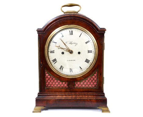 Regency mahogany cased bracket clock, the enamel dial signed F. Lindesey, the twin fusee movement with engraved back, the cas