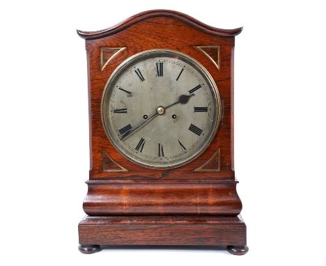 Rosewood Regency bracket clock with a silvered dial, on four bun feet, the dial 21cm, 45.5cm high