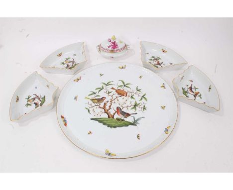 Herend hors d'oeuvres set (two pieces missing), 37cm diameter, and a small tureen and coverThere is enamel wear to the tray. 