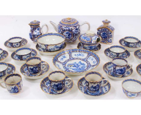 Late 18th century Chinese export porcelain teaset, with London gilding, comprising teapot and stand, tea caddy, cream jug, co