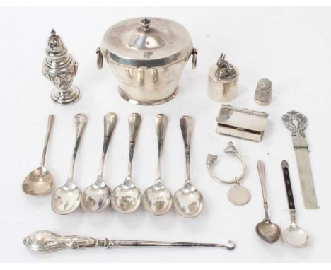 Selection of miscellaneous silver, including flatware, stamp box, caddy and other items (various dates and makers). Approxima