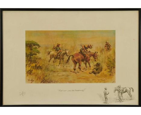Snaffles, Charles Johnson Payne (1884-1967) signed hand coloured print - "Got yer you old badmash!", signed in pencil, 44cm x