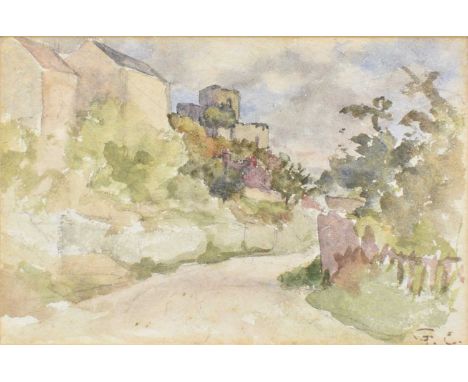 Attributed to George Clausen (1852-1944) pencil and watercolour sketch - The Lane, initialled, 11cm x 17.5cm, in glazed gilt 