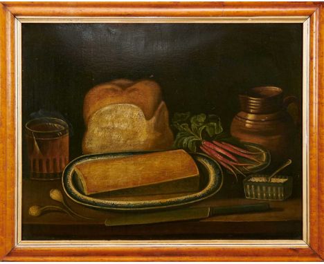 19th century naive oil on board - kitchen table, 47 x 59cm, in maple frameProvenance: The Angela Kay Collection.  The whole b