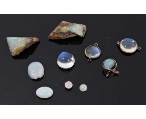 Pieces of natural opal and moonstone