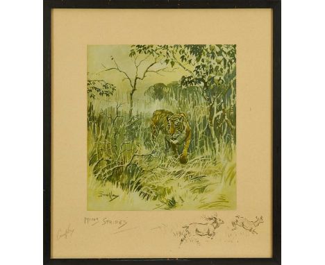 Snaffles, Charles Johnson Payne (1884-1967) signed hand coloured print - Mister Stripes, signed in pencil, with snaffle blind