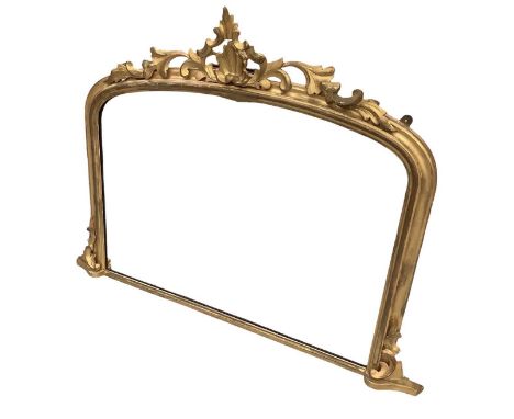 Victorian overmantel mirror, arched form with pierced foliate scroll cresting, 91 x 121cm