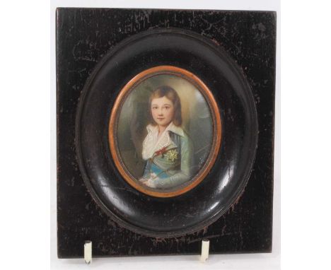 Early 20th century portrait miniature on ivory of Louis XVII, oval, 6 x 5cm, in ebonised frame.  APHA Ref: DFNHKBFZ