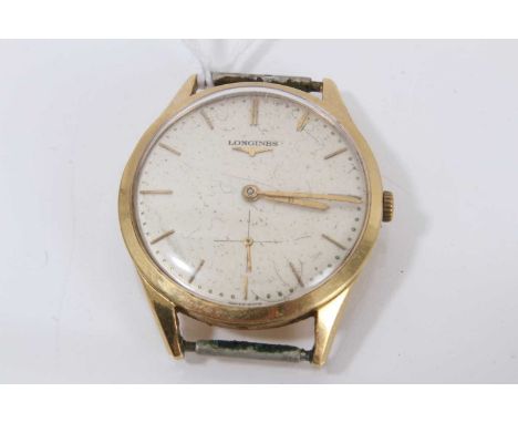 1950s Longines 18ct gold wristwatch with 232 calibre manual wind movement, the circular dial with applied baton hour markers 