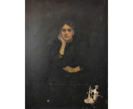 Late 19th/early 20th century, oil on canvas - portrait of a young lady, monogrammed, 112cm x 86cm, unframed