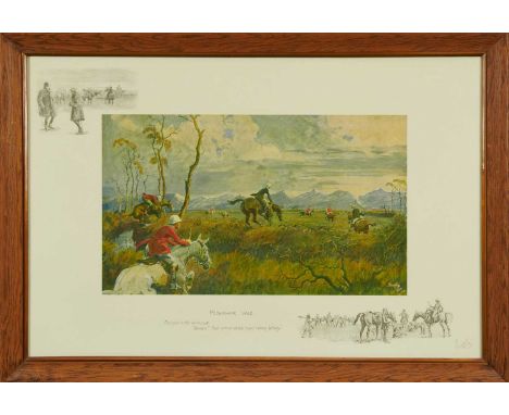 Snaffles, Charles Johnson Payne (1884-1967) signed hand coloured print - Peshawar Vale, signed in pencil, with Snaffle blinds