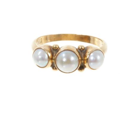 Georg Jensen 18ct gold and cultured pearl three stone ring, with three half pearls in 18ct gold setting, signed, model number