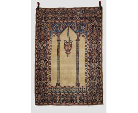 Tabriz prayer rug, north west Persia, circa 1940s-50s, 6ft. 8in. X 3ft. 4in. 2.03m. X 1.32m. Very small areas of slight wear;