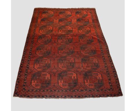 Ersari Turkmen 3 x 7 gul carpet, north east Afghanistan, circa 1920s-30s,13ft. 6in. x 9ft. 5in. 4.12m. x 2.87m. Overall wear 