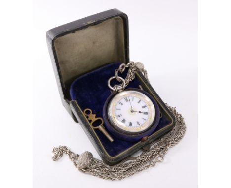 Early 20th Century Swiss made enamel faced pocket watch stamped 935 and continental silver watch chain and a necklace stamped