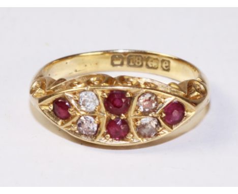 Edwardian ruby and diamond scroll set 18ct gold ring Birmingham 1904   Condition Report   Click here for further images, cond