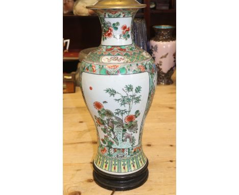 A Chinese famille vert baluster base, now converted as a table lamp, 26" highCondition:No apparent damages or restoration, bu