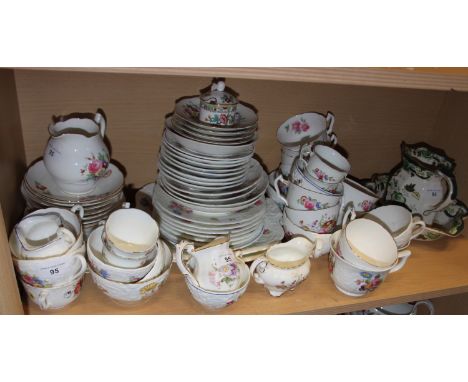 A Coalport bone china floral decorated part combination set, other similar teawares and a Masons Chartreuse green jug and bas