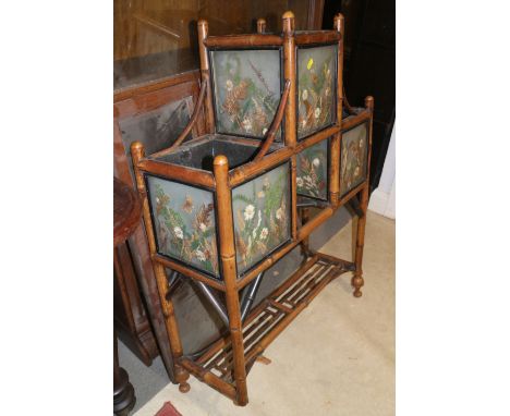A bamboo, painted glass and metal lined Aesthetic movement planter, on turned supports, 42" wideCondition:2 feet present but 