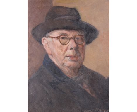 George Ernest D'Afters: oil on board, self portrait of artist, 18 1/2" x 13 1/2", in gilt frame Condition: No tears or paint 