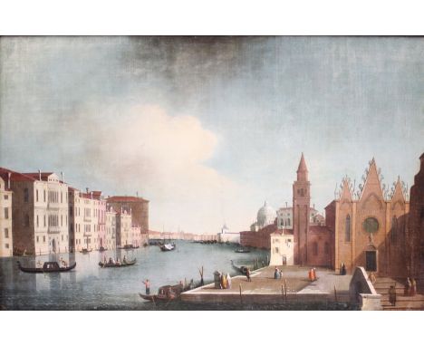 Circle of Canaletto: an 18th century oil on canvas, view of The Grand Canal with Santa Maria della Carita, 28 1/2" x 44 1/2",