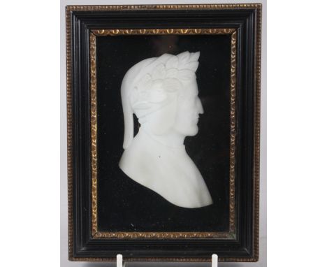 A 19th century carved marble shallow relief portrait bust of Dante, 7 1/4" x 5 1/4" 