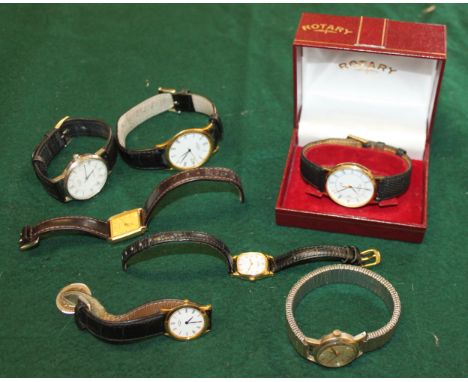 A gentleman's Rotary quartz wristwatch, in 9ct gold case, with leather strap and six assorted wristwatches 