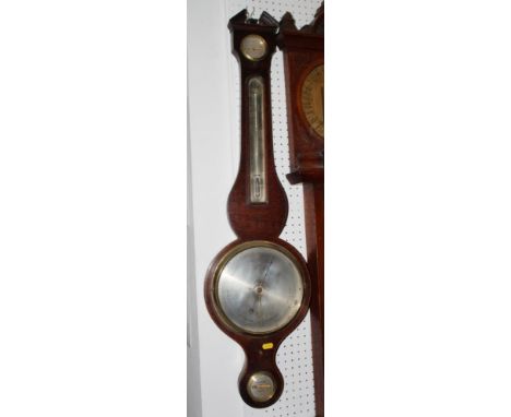 A 19th century syphon tube barometer, thermometer and hygrometer, with silvered dial, 38" high 