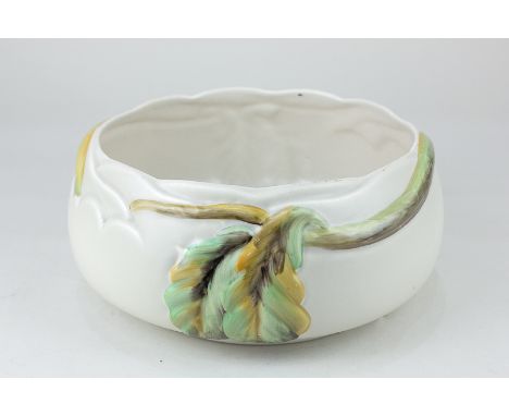 A Clarice Cliff for Newport pottery, porcelain bowl or planter decorated in light relief with leaves on trailing stems, 18.5c