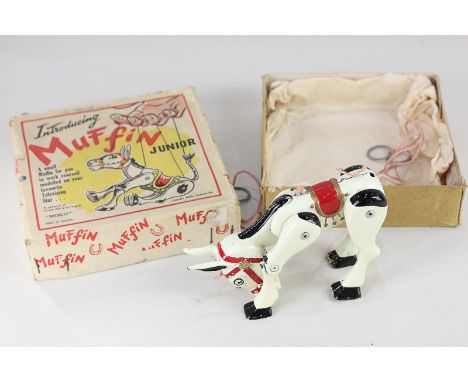A boxed Moko painted cast metal Muffin The Mule puppet, entitled 'Introducing Muffin Junior'