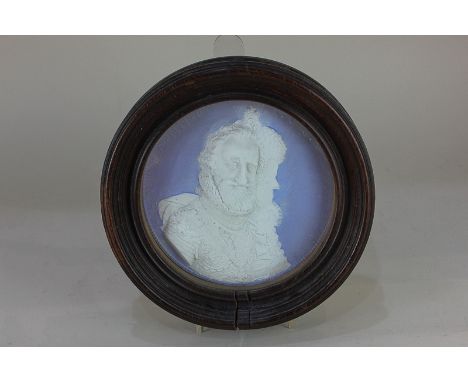 After Guillaume Dupre, a framed commemorative plaster plaque depicting Henri IV le Grand, with Marie de Medici, 18cm diameter