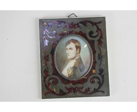 A reproduction miniature portrait of Napoleon Bonaparte, inscribed F Ponti, 6cm by 5cm