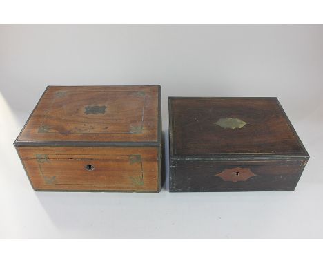 A 19th century brass mounted rosewood writing box, with flush handles, lacks interior slope (a/f), 30.5cm and another metal m