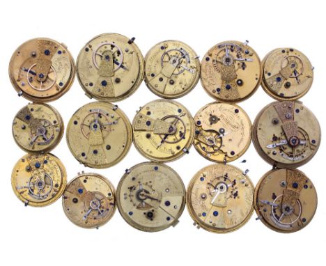 Fifteen fusee lever and lever pocket watch movements, including J.W. Benson London, Jos Beringer Belfast, Marshall &amp; Sons