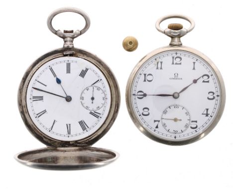 Omega nickel cased lever pocket watch, signed 15 jewel adj. two positions movement, no. 6584890, signed dial with Arabic nume