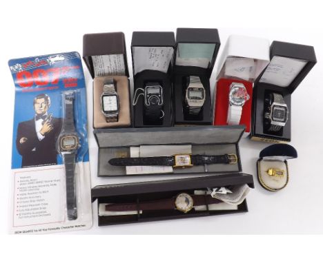 Seven various Zeon wristwatches including a 007 James Bond quartz wristwatch with original packaging; together with a Zeon ri