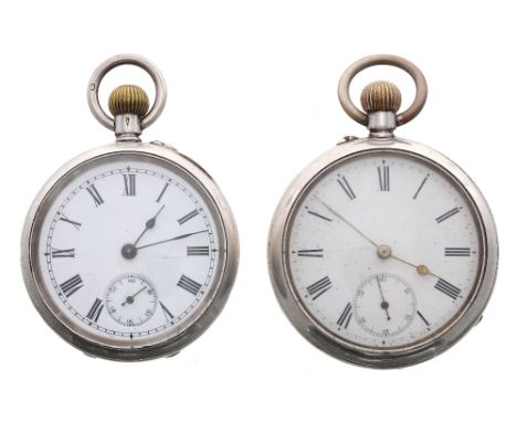 Two silver (0.935) cylinder engine turned pocket watches, 45mm and 48mm (2)