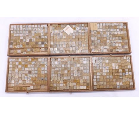Six drawer wooden chest containing a quantity of crown/ratchet wheels within named cases to include AS, Amida, Oris, Junghans